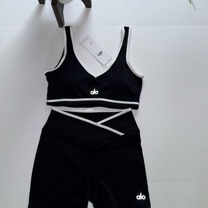 Alo Black and White Sports Bra and Shorts Set